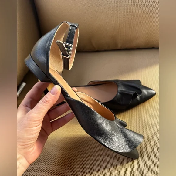 LEWIT Alessia Ruffle Flats with Ankle Straps, Black, Size EU 39,5 - Picture 4 of 15